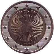 Монета 2 евро. 2004 год (F), Германия. Монета 2 евро. 2004 год (F), Германия.