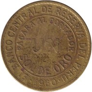 Монета 1 соль. 1960 год, Перу.