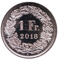 Монета 1 франк. 2018 год, Швейцария. UNC. Гельвеция. Монета 1 франк. 2018 год, Швейцария. UNC. Гельвеция.