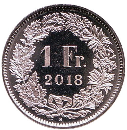 Монета 1 франк. 2018 год, Швейцария. UNC. Гельвеция.