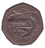 Монета 1 доллар. 1998 год, Барбадос. Летучая рыба. Монета 1 доллар. 1998 год, Барбадос. Летучая рыба.