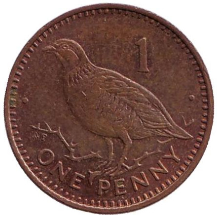 Монета 1 пенни, 1989 год, Гибралтар. (AF) Берберская куропатка.
