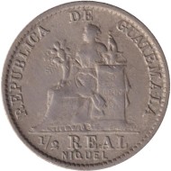 Монета 1/2 реала. 1900 год, Гватемала. Монета 1/2 реала. 1900 год, Гватемала.