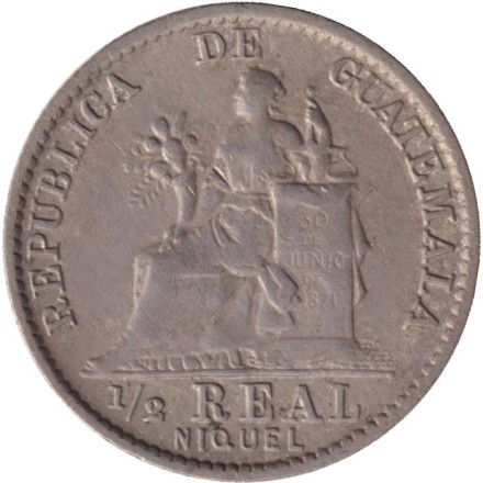 Монета 1/2 реала. 1900 год, Гватемала.