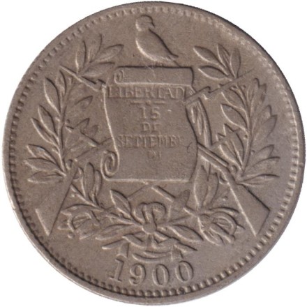 Монета 1/2 реала. 1900 год, Гватемала.