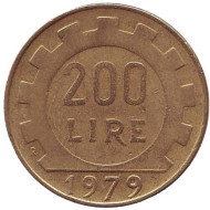 Монета 200 лир. 1979 год, Италия. Монета 200 лир. 1979 год, Италия.
