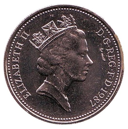 Монета 5 пенсов. 1987 год, Великобритания. BU.