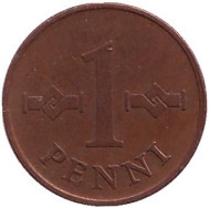 Монета 1 пенни. 1969 год, Финляндия. Монета 1 пенни. 1969 год, Финляндия.