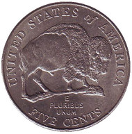 Монета 5 центов. 2005 год (P), США. Из обращения. Бизон. Монета 5 центов. 2005 год (P), США. Из обращения. Бизон.
