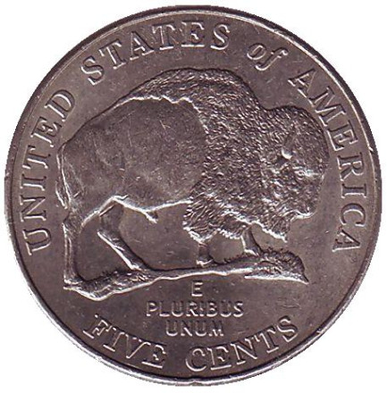 Монета 5 центов. 2005 год (P), США. Из обращения. Бизон.