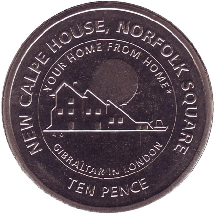 Монета 10 пенсов. 2018 год (AA), Гибралтар. Дом Гибралтара в Лондоне.