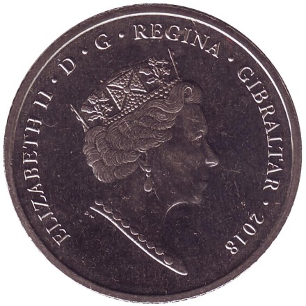 Монета 10 пенсов. 2018 год, Гибралтар. Дом Гибралтара в Лондоне. (AA).