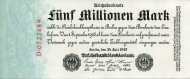 Рейхсбанкнота 5 миллионов марок. 1923 год, Веймарская республика. Рейхсбанкнота 5 миллионов марок. 1923 год, Веймарская республика.
