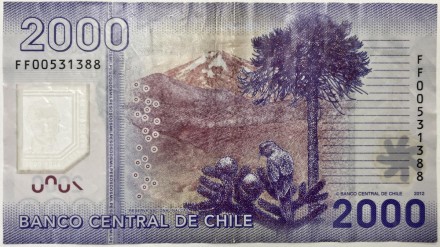 Банкнота 2000 песо. 2012 год, Чили. Банкнота 2000 песо. 2012 год, Чили.