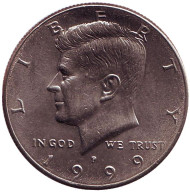 Монета 50 центов. 1999 год (P), США. Джон Кеннеди. Монета 50 центов. 1999 год (P), США. Джон Кеннеди.