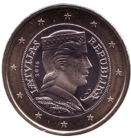Монета 1 евро, 2016 год, Латвия.
