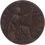 Монета 1/2 пенни. 1900 год, Великобритания.