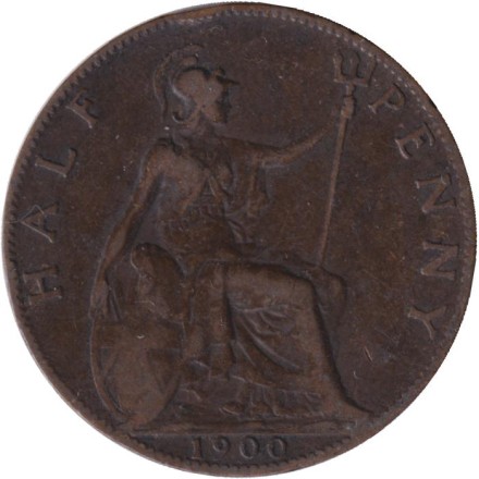 Монета 1/2 пенни. 1900 год, Великобритания.