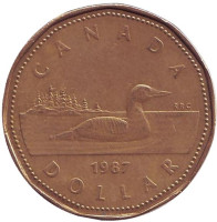 Утка. Монета 1 доллар, 1987 год, Канада. 