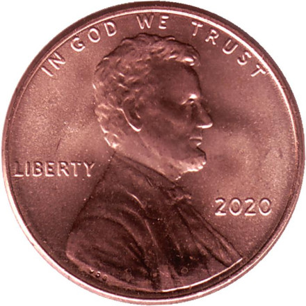 Монета 1 цент. 2020 год (Без отметки монетного двора), США. Линкольн.