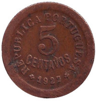 Монета 5 сентаво. 1927 год, Португалия. Монета 5 сентаво. 1927 год, Португалия.