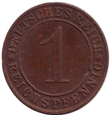 Монета 1 рейхспфенниг. 1935 год (D), Веймарская республика.