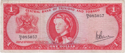 Банкнота 1 доллар. 1964 год, Тринидад и Тобаго.