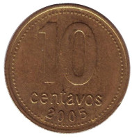 Монета 10 сентаво. 2005 год, Аргентина. Монета 10 сентаво. 2005 год, Аргентина.