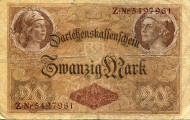 Рейхсбанкнота 20 марок. 1914 год, Германская империя. Рейхсбанкнота 20 марок. 1914 год, Германская империя.