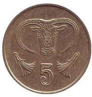 Монета 5 центов. 1988 год, Кипр. Бык.