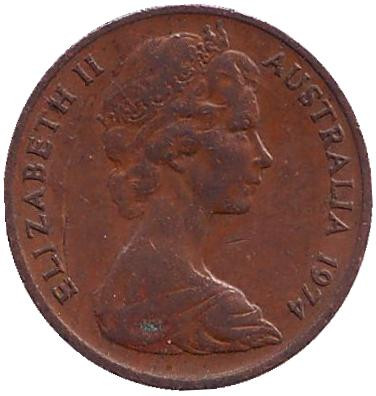 Монета 1 цент, 1974 год, Австралия. Карликовый летучий кускус.