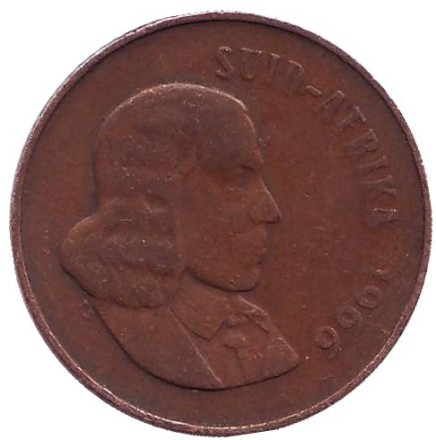 Монета 2 цента. 1966 год, Южная Африка. (Suid Afrika) Белохвостый гну.