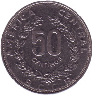 Монета 50 сантимов. 1982 год, Коста-Рика. Монета 50 сантимов. 1982 год, Коста-Рика.