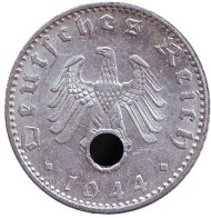 Монета 50 рейхспфеннигов. 1944 год, Германия (Третий Рейх). (F). Монета 50 рейхспфеннигов. 1944 год, Германия (Третий Рейх). (F).
