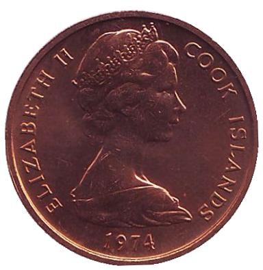 Монета 1 цент. 1974 год, Острова Кука. UNC. Лист Таро.