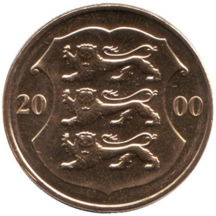 Монета 1 крона. 2000 год, Эстония. аUNC.