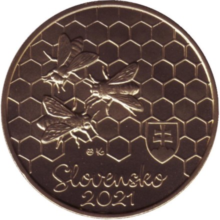 Монета 5 евро. 2021 год, Словакия. Медоносная пчела. Монета 5 евро. 2021 год, Словакия. Медоносная пчела.