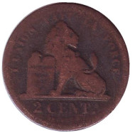 Монета 2 сантима. 1833 год, Бельгия. (Des Belges) Монета 2 сантима. 1833 год, Бельгия. (Des Belges)