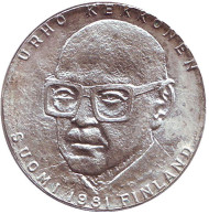 Монета 50 марок. 1981 год, Финляндия. 80 лет со дня рождения президента Урхо Кекконена. Монета 50 марок. 1981 год, Финляндия. 80 лет со дня рождения президента Урхо Кекконена.