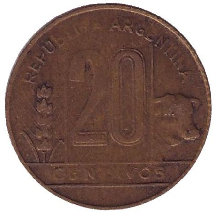 Монета 20 сентаво. 1949 год, Аргентина.