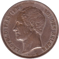 Монета 5 франков. 1851 год, Бельгия. (Без точки). Леопольд I. Монета 5 франков. 1851 год, Бельгия. (Без точки). Леопольд I.
