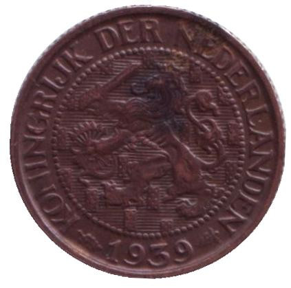 Монета 1 цент. 1939 год, Нидерланды.