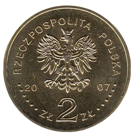 Монета 2 злотых, 2007 год, Польша. 750-летие Кракова.