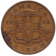 Монета 1 пенни. 1958 год, Ямайка. Монета 1 пенни. 1958 год, Ямайка.