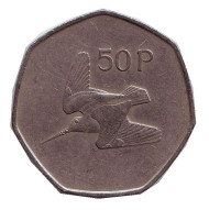 Монета 50 пенсов. 1975 год, Ирландия. Вальдшнеп (Лесной кулик).