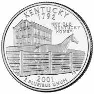 Монета 25 центов (P). 2001 год, США. Кентукки. Штат № 15. Монета 25 центов (P). 2001 год, США. Кентукки. Штат № 15.