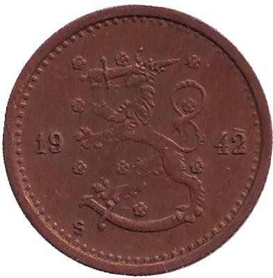 Монета 50 пенни. 1942 год, Финляндия. ("S" - приспущена) Монета 50 пенни. 1942 год, Финляндия. ("S" - приспущена)