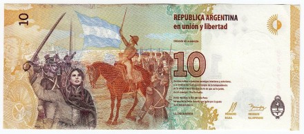Банкнота 10 песо. 2016 год, Аргентина. Пресс. P-360. 