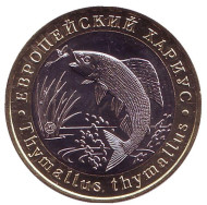 Европейский хариус. Монетовидный жетон. 5 червонцев, 2018 год. ММД. UNC. Европейский хариус. Монетовидный жетон. 5 червонцев, 2018 год. ММД. UNC.