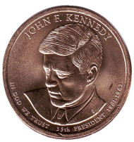 35-й президент США. Джон Кеннеди. Монетный двор P. 1 доллар, 2015 год, США. 35-й президент США. Джон Кеннеди. Монетный двор P. 1 доллар, 2015 год, США.